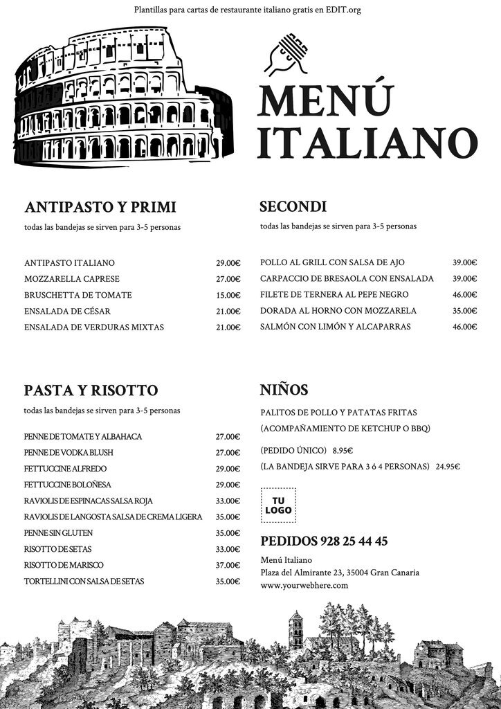 Diseño de carta de restaurante italiano gratis