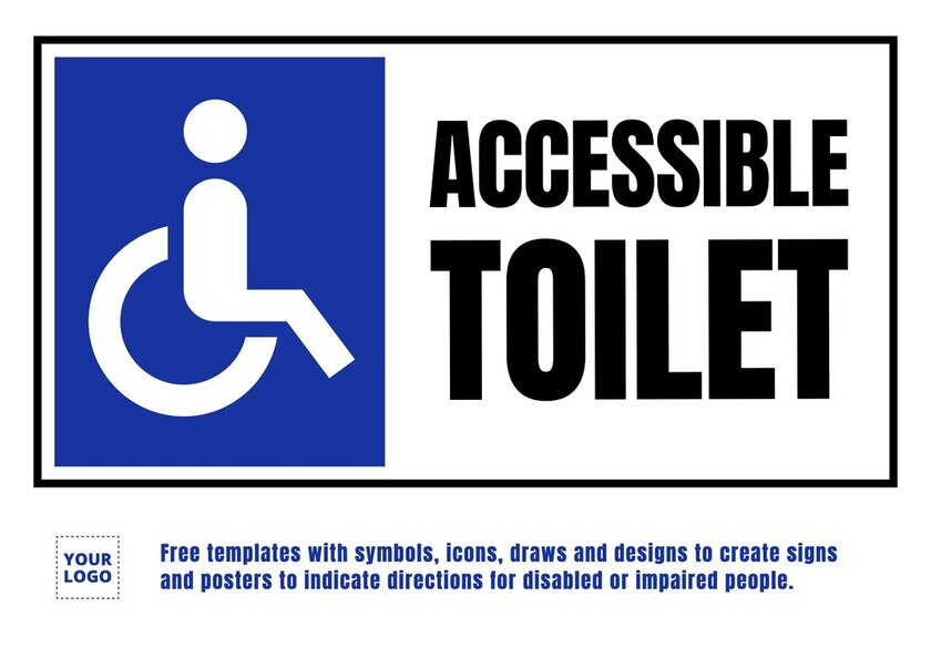 Kostenloses Schild für barrierefreie, behindertengerechte Toilette, zum online Bearbeiten