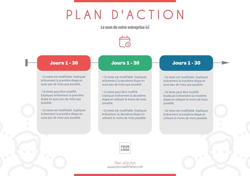 Modèle personnalisable de plan d'action pour entreprise en 30 jours
