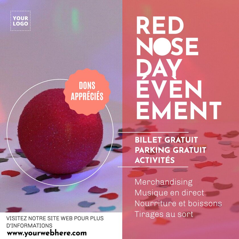 modèle d'affiche pour le red nose day éditable avec photo d'un nez rouge