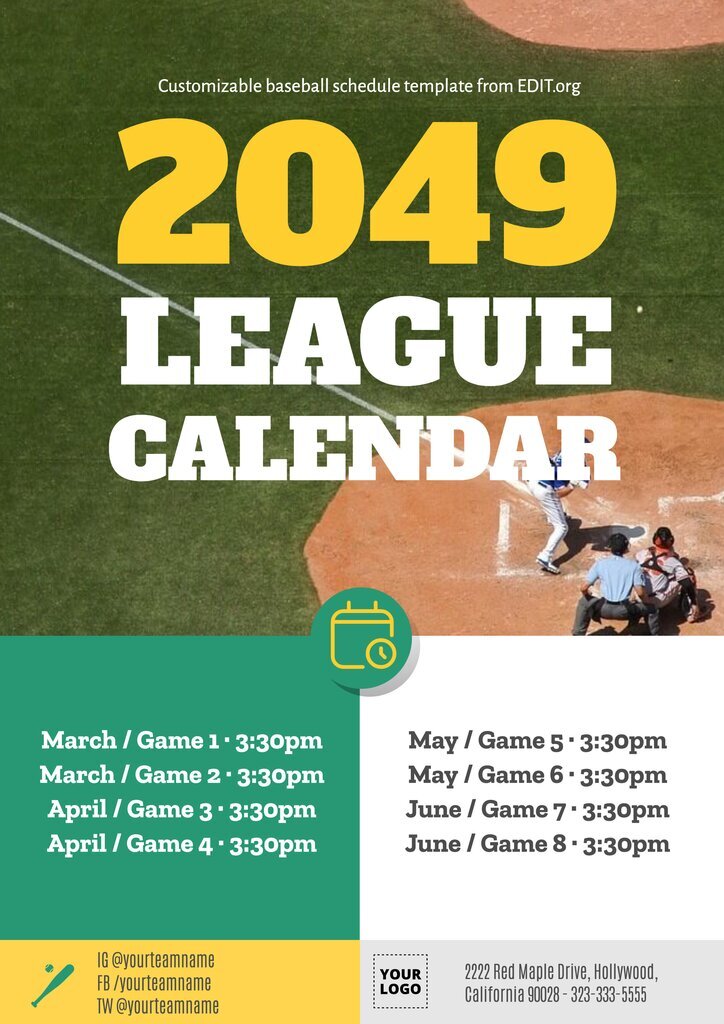 Editable baseball league calendar