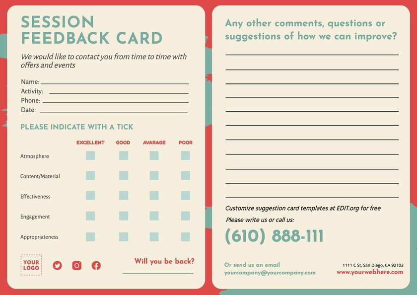 Free feedback cards for business