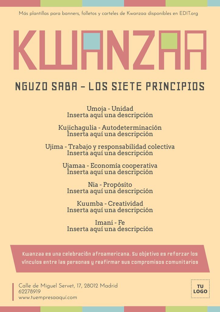 Carteles y flyers de Kwanzaa editables online