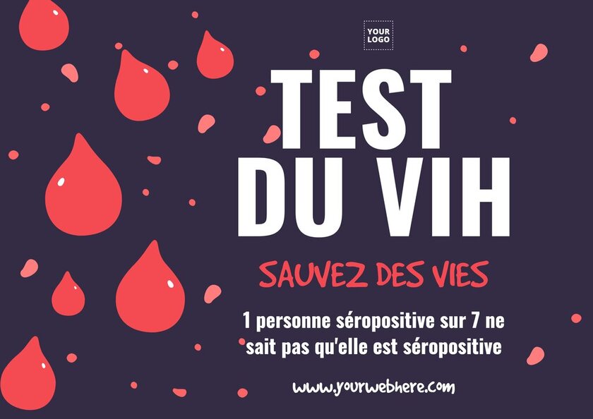 Affiche pour test du VIH violet et rouge personnalisable