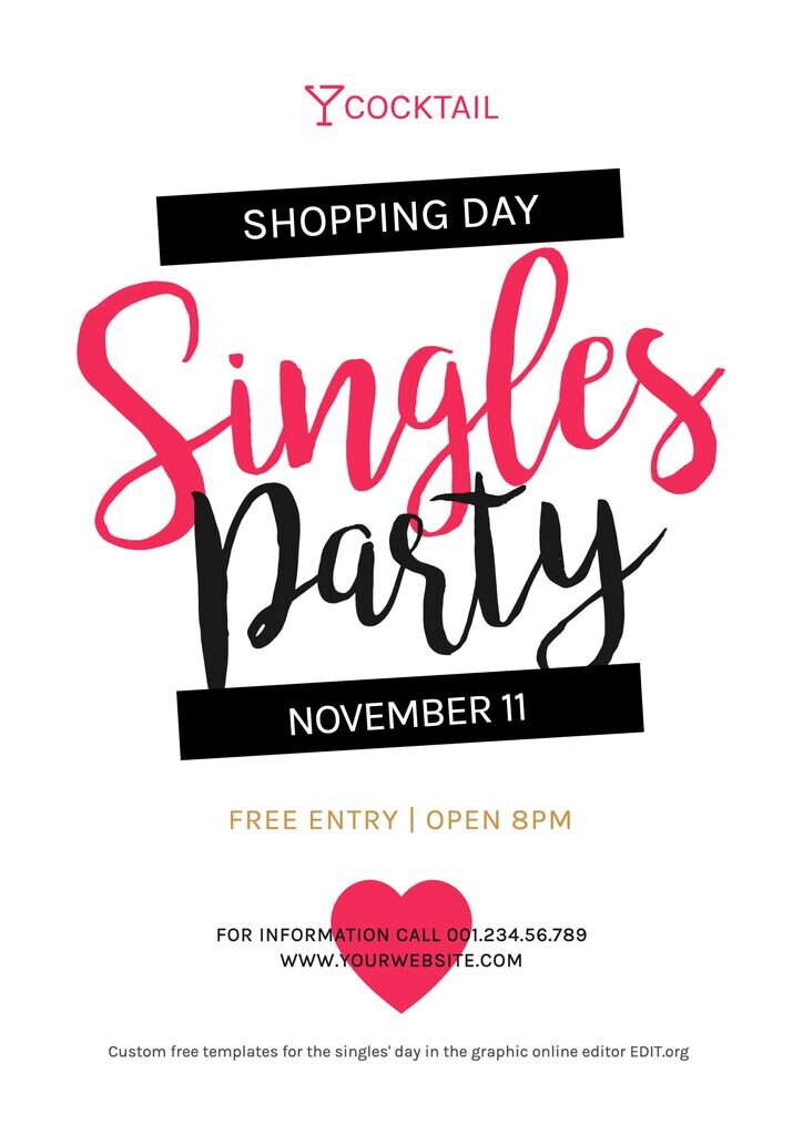 Singles day template for parties editable online for free