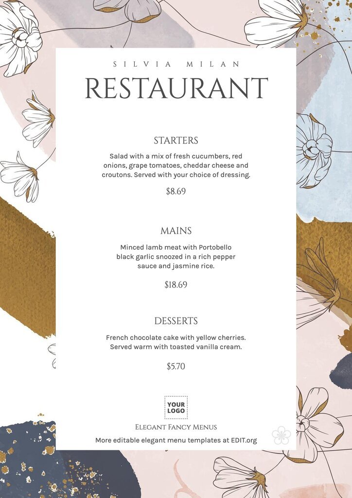 Simple blank fancy menu template free