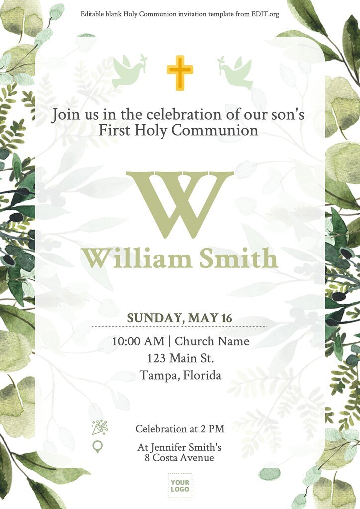 Blank holy communion invitation template