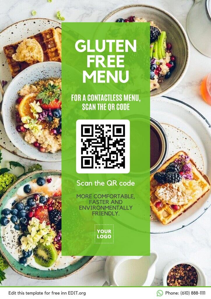 Gluten free QR menu template for a Cafe or Restaurant