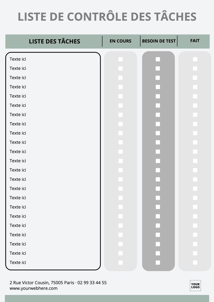 modèle de checklist noir et grise modifiable pour des tâches