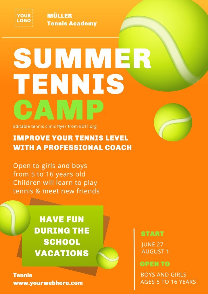 Editable tennis camp flyer design