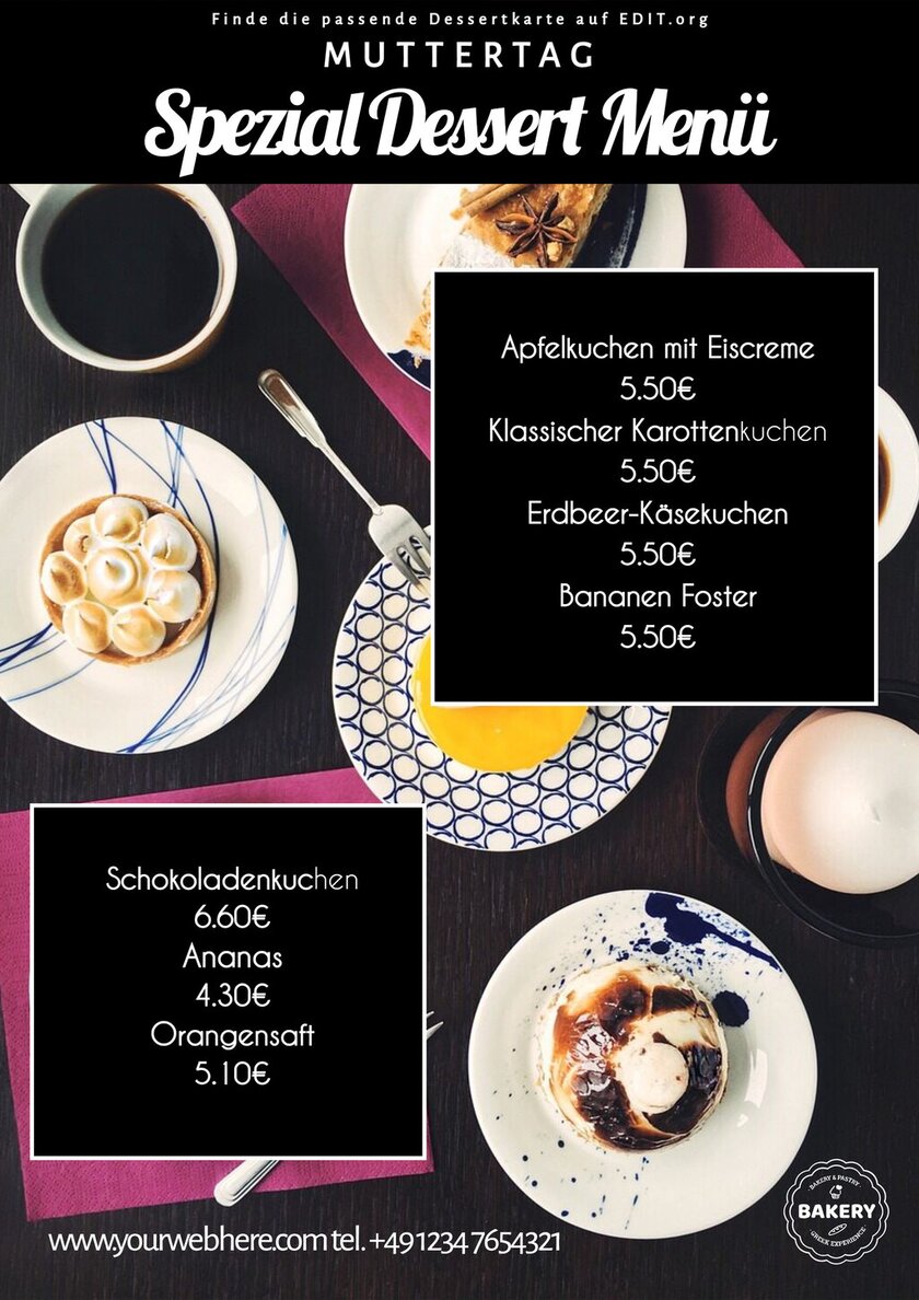 Individuelles Design einer Dessertkarte für Restaurants zum online und kostenlos bearbeiten