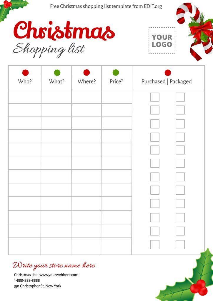 Free Christmas shopping list template online