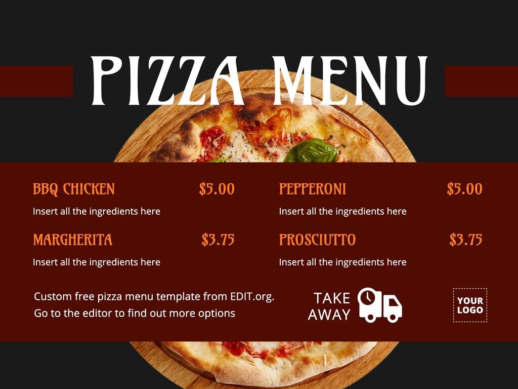 Online customizable pizza menu templates Intended For To Go Menu Template