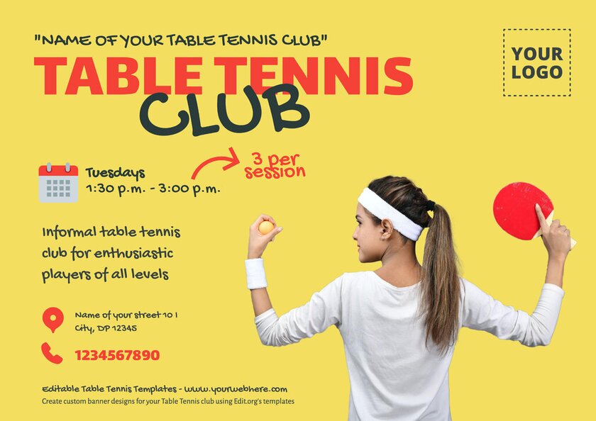Free editable Table Tennis Club ads online to edit and print