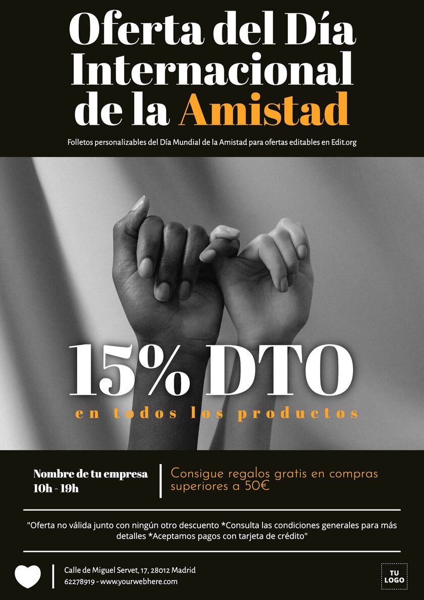 Diseña plantillas de flyers del Día de la Amistad personalizables