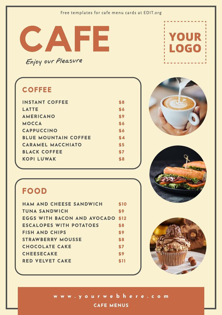 Online cafe menu template free download
