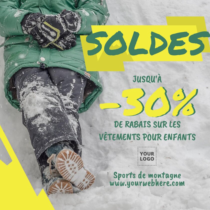 Modèle d'affiche éditable pour des soldes de magasin de montagne
