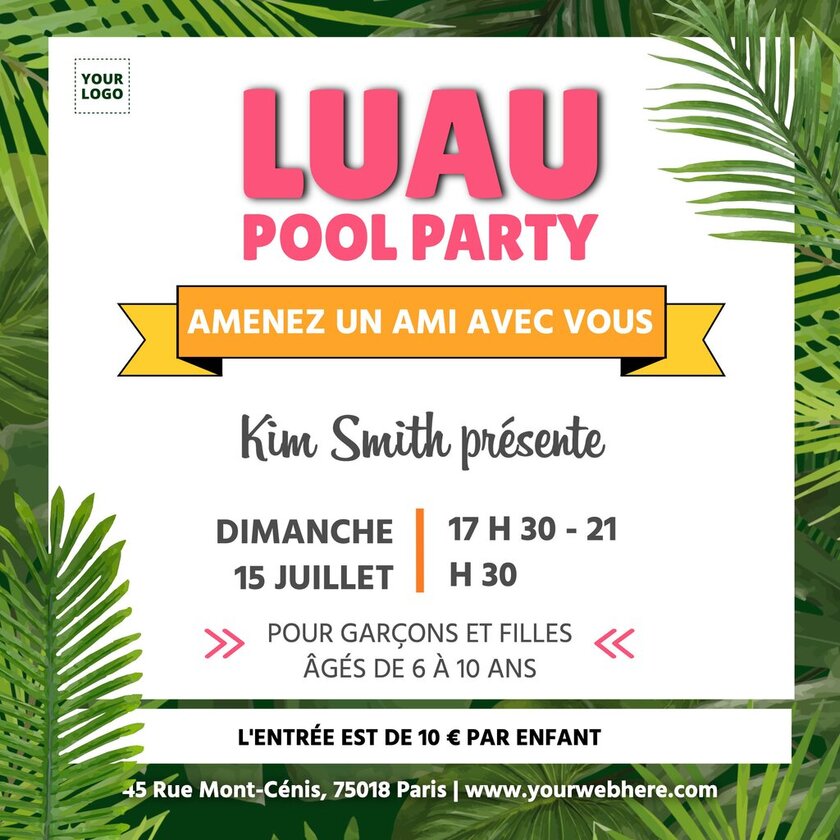 Poster pour une pool party au thème Luau