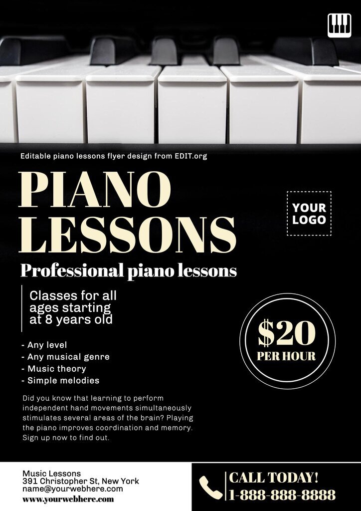 Volantino personalizzabile per insegnante di pianoforte