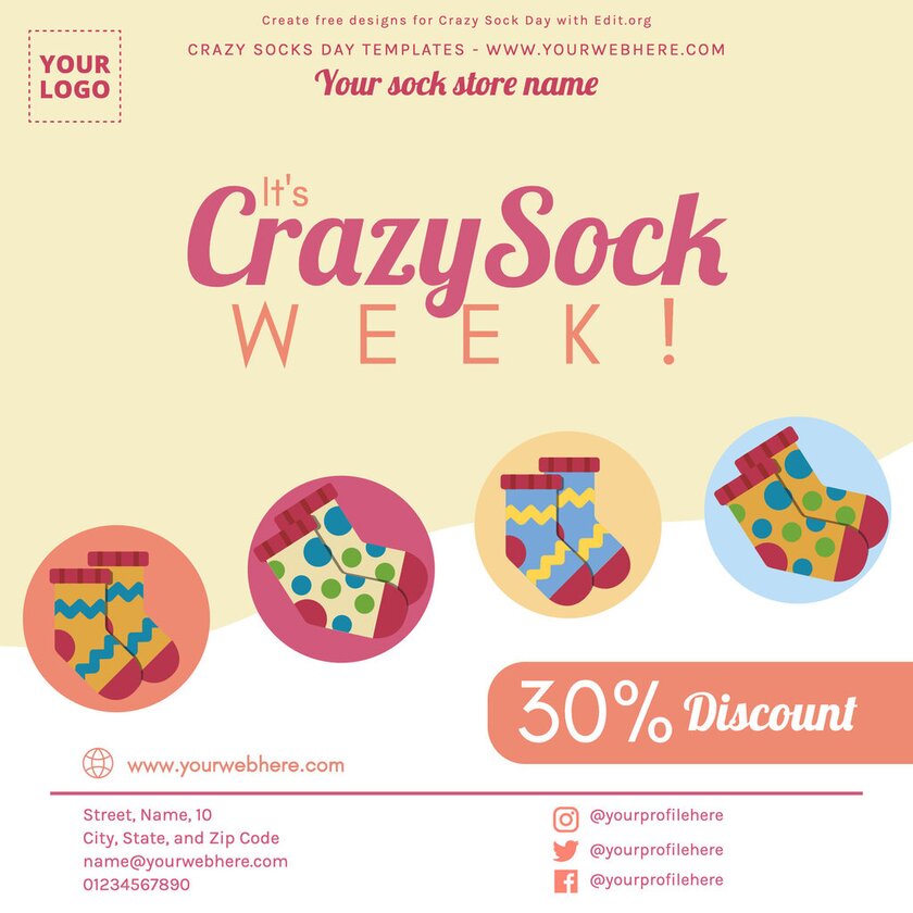 Edit free Crazy Sock Week banner templates