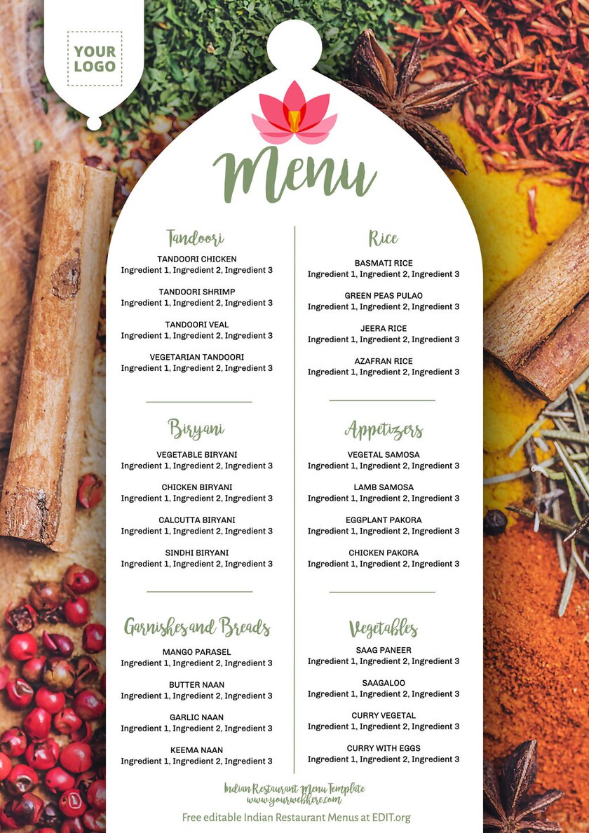 Indian Restaurant Flyer Menu Templates