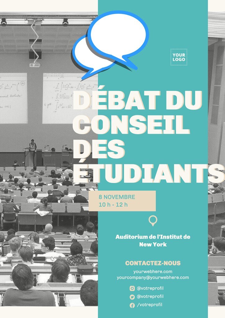 flyer turquoise avec image pour le débat du conseil des élèves
