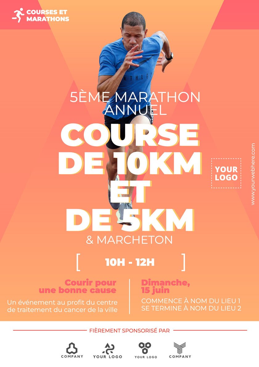 Modèle de prospectus orange éditable de course à pied et marcheton