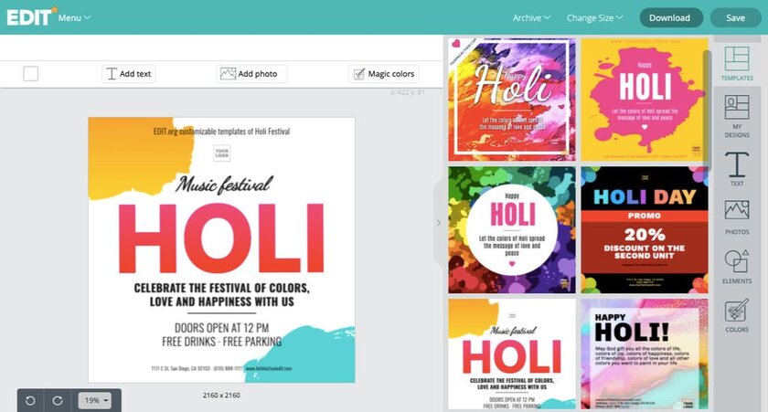 Customizable and free Holi Festival templates for businesses