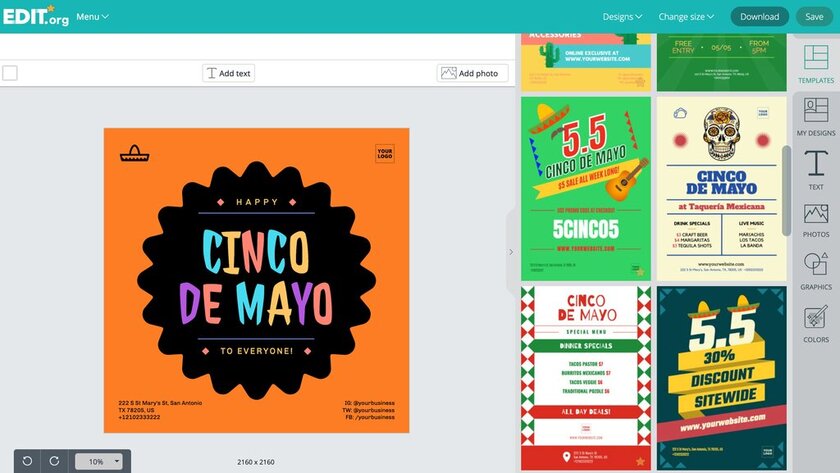 Bearbeitbare Grafikvorlagen zur Werbung für den 'Cinco de Mayo'