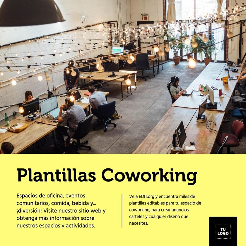 Plantillas editables online para anunciar espacios de coworking