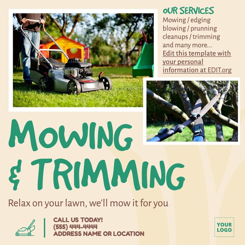 Editable poster to advertise and advertise your lawn mowing offer.