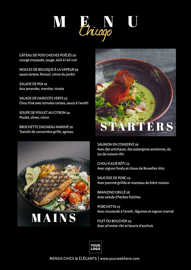 modèle de menu noir pour un restaurant chic et élégant éditable en ligne