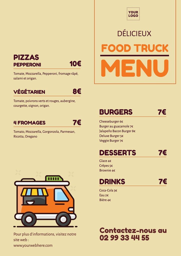modele de menu de food truck éditable en ligne