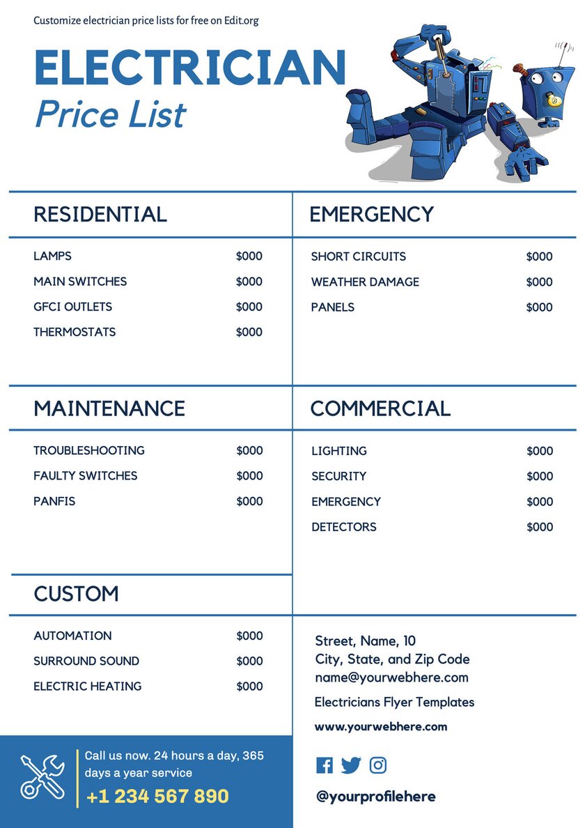 Free electrician flyers with prices and services