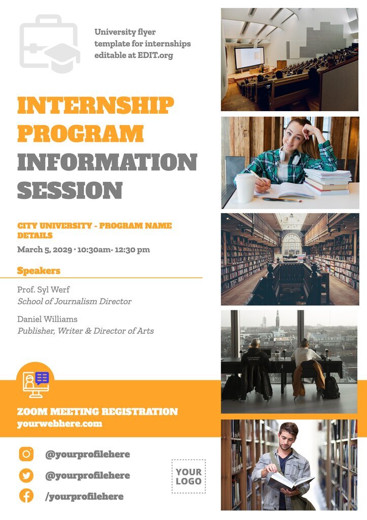 Editable university brochure design for internships