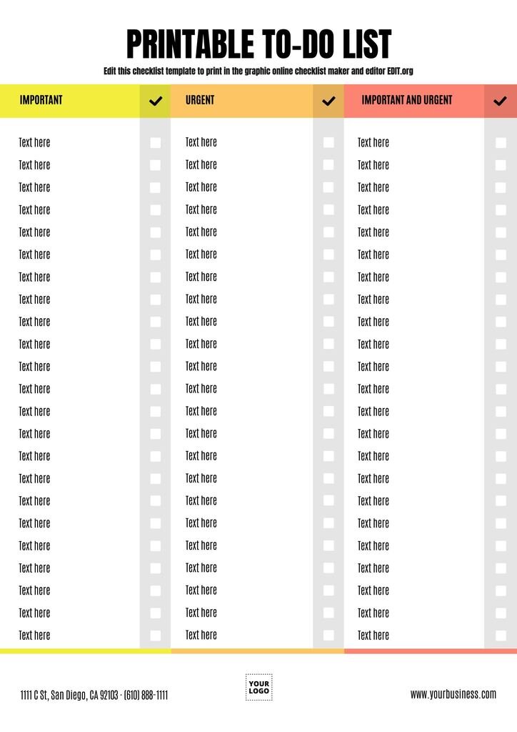 Printable todo list template editable online for free