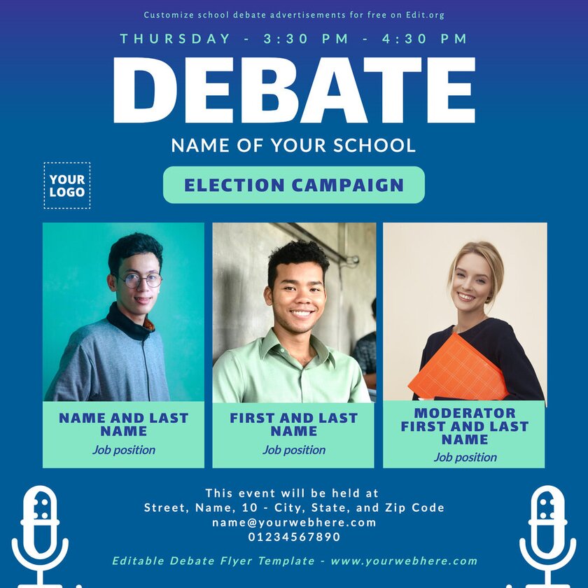 Free school Debate template to customize and print