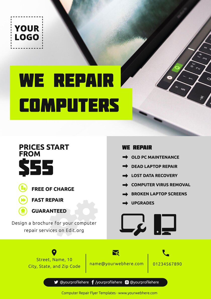 Editable computer repair template to make custom ads