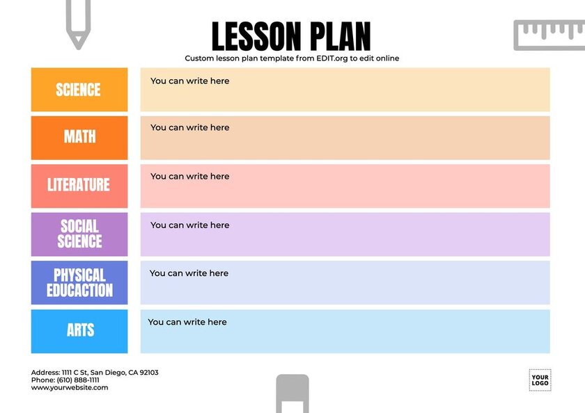 Simple lesson plan template to customize online