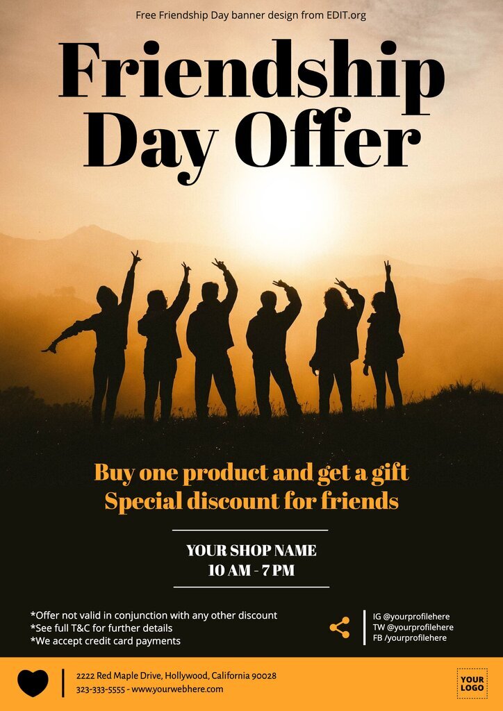 Friendship Day banner designs to customize online