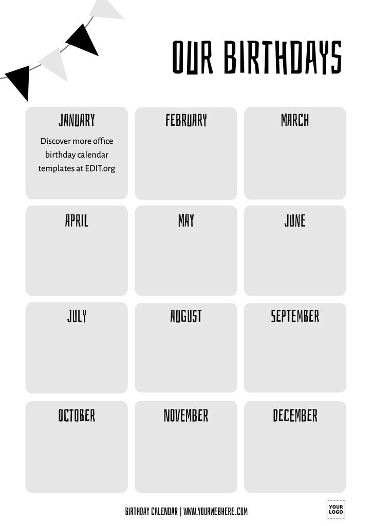 Customizable staff birthday calendar template