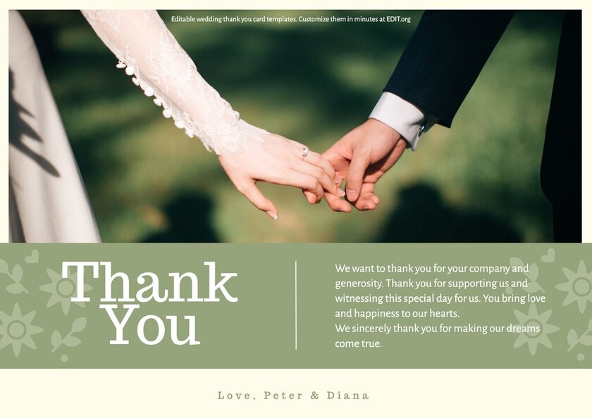 Biglietto editabile di ringraziamento per gli invitati al matrimonio
