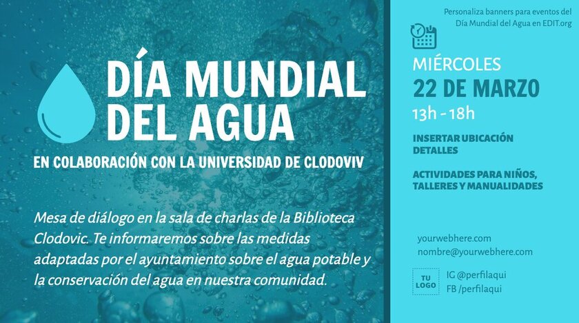 Banner gratis editable del Día Internacional del Agua