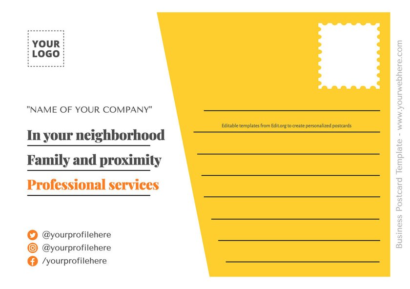 Editable postcard designs for companies to print