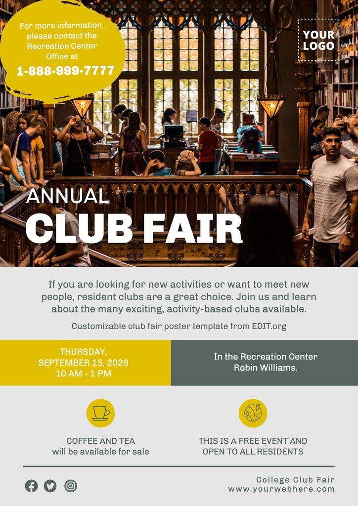 Printable College Club Fair poster template