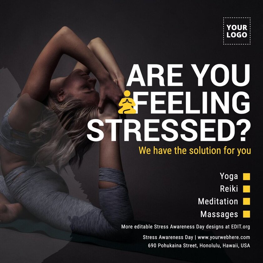 Free Stress Month template for yoga classes
