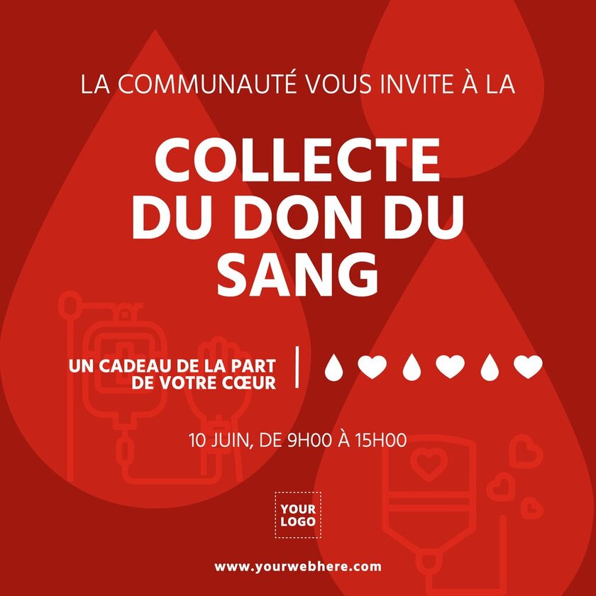 Design éditable d'une affiche rouge pour la collecte de sang