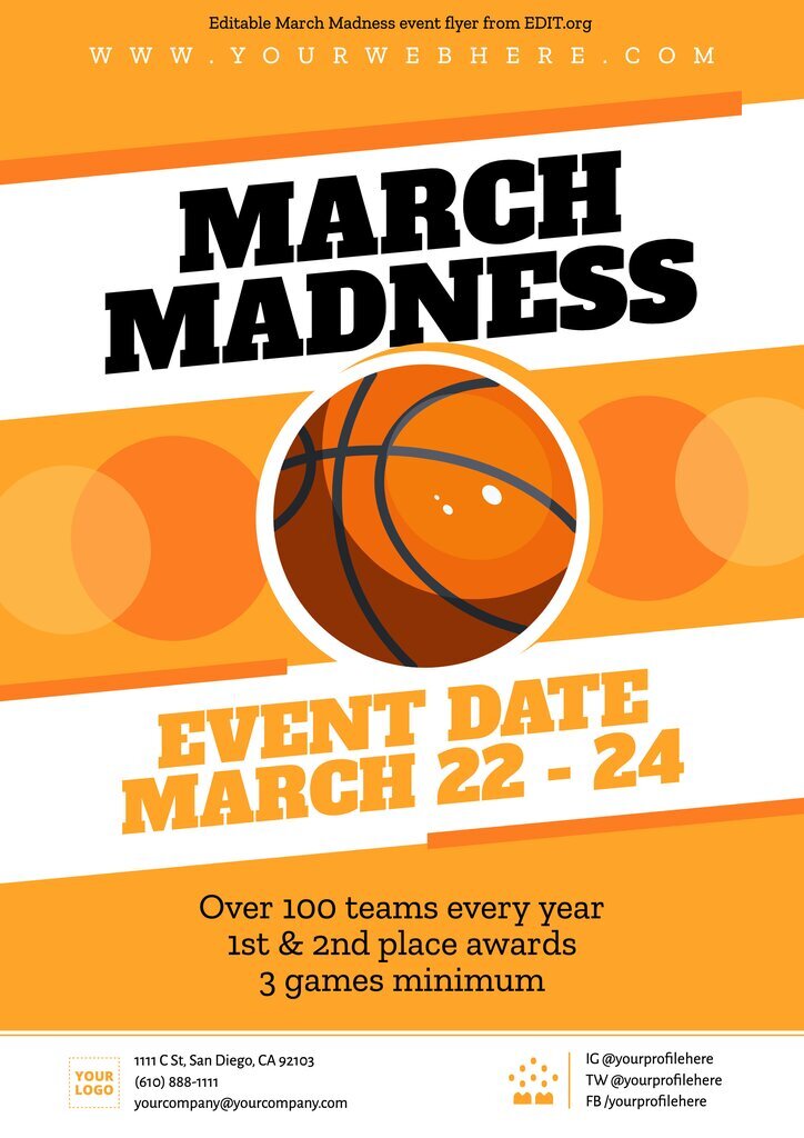 Customizable March Madness flyer design for events