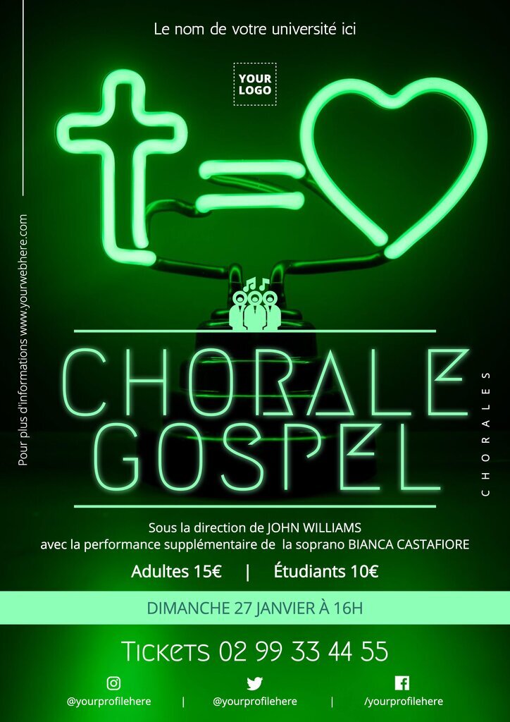 modèle éditable pour une chorale gospel avec néons verts