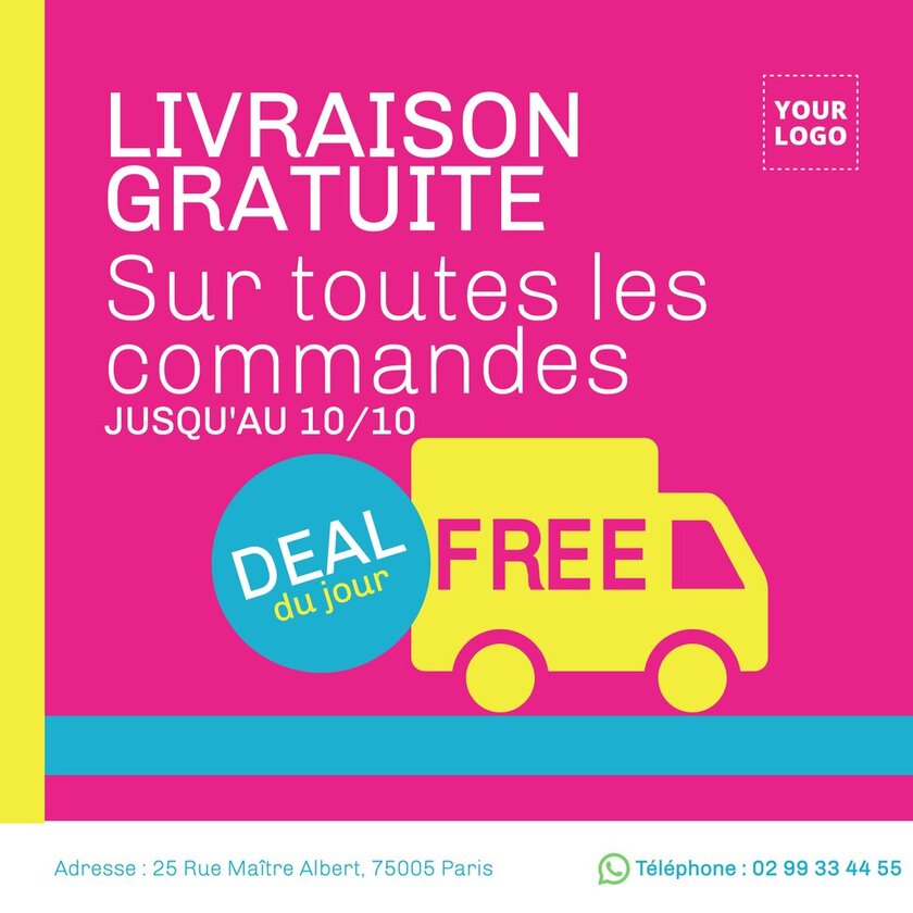 modèle violet d'affiche de livraison gratuite sur toutes les commandes